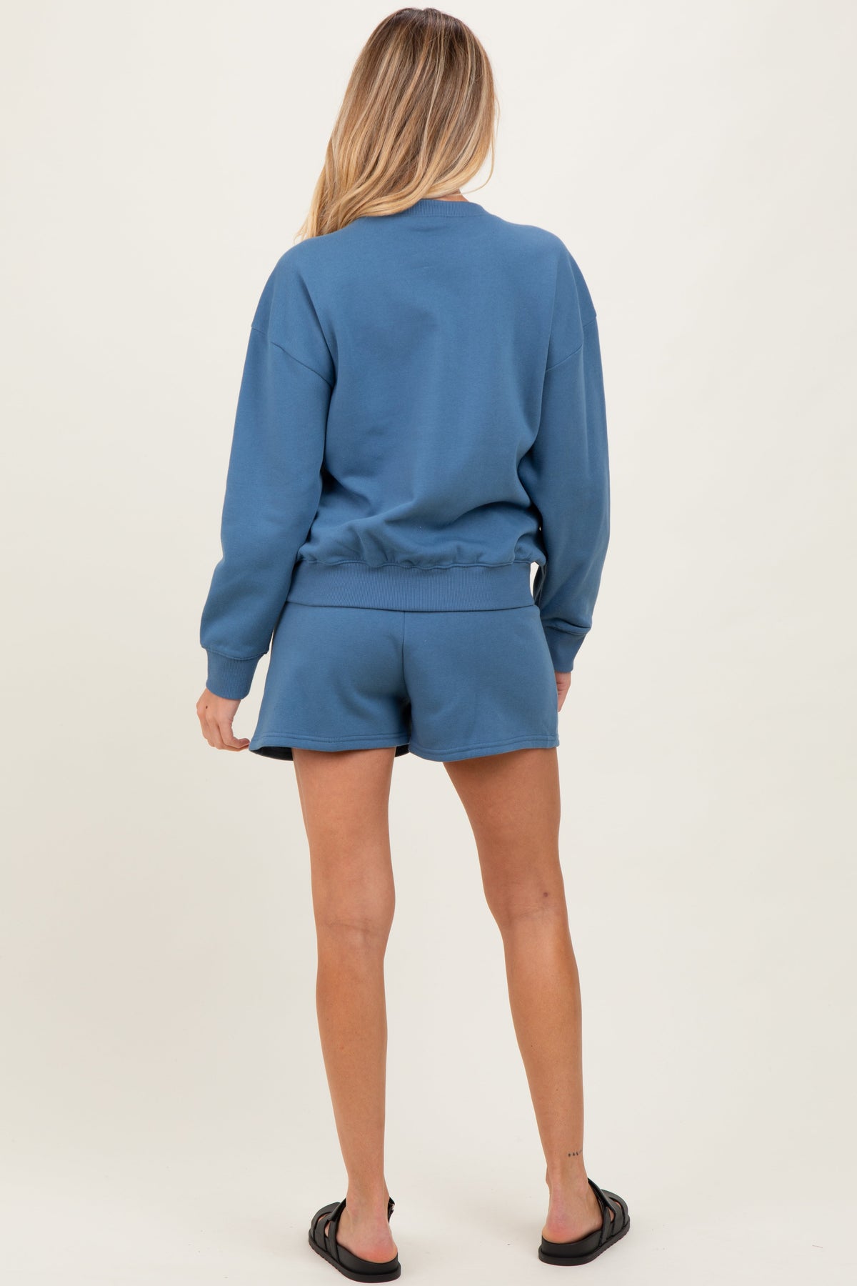 Blue Fleece Sweatshirt Shorts Maternity Set