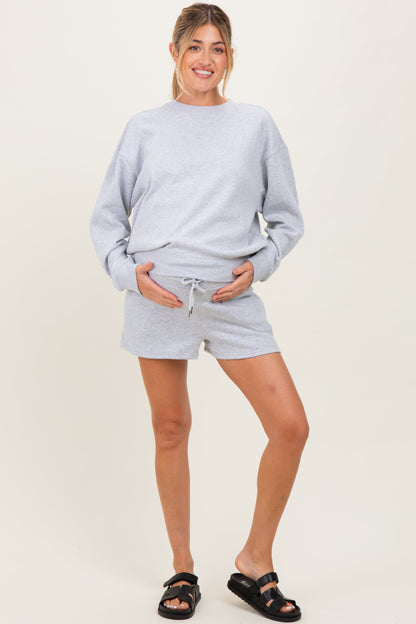 Heather Grey Fleece Sweatshirt Shorts Maternity Set