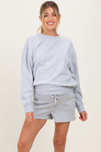 Heather Grey Fleece Sweatshirt Shorts Maternity Set