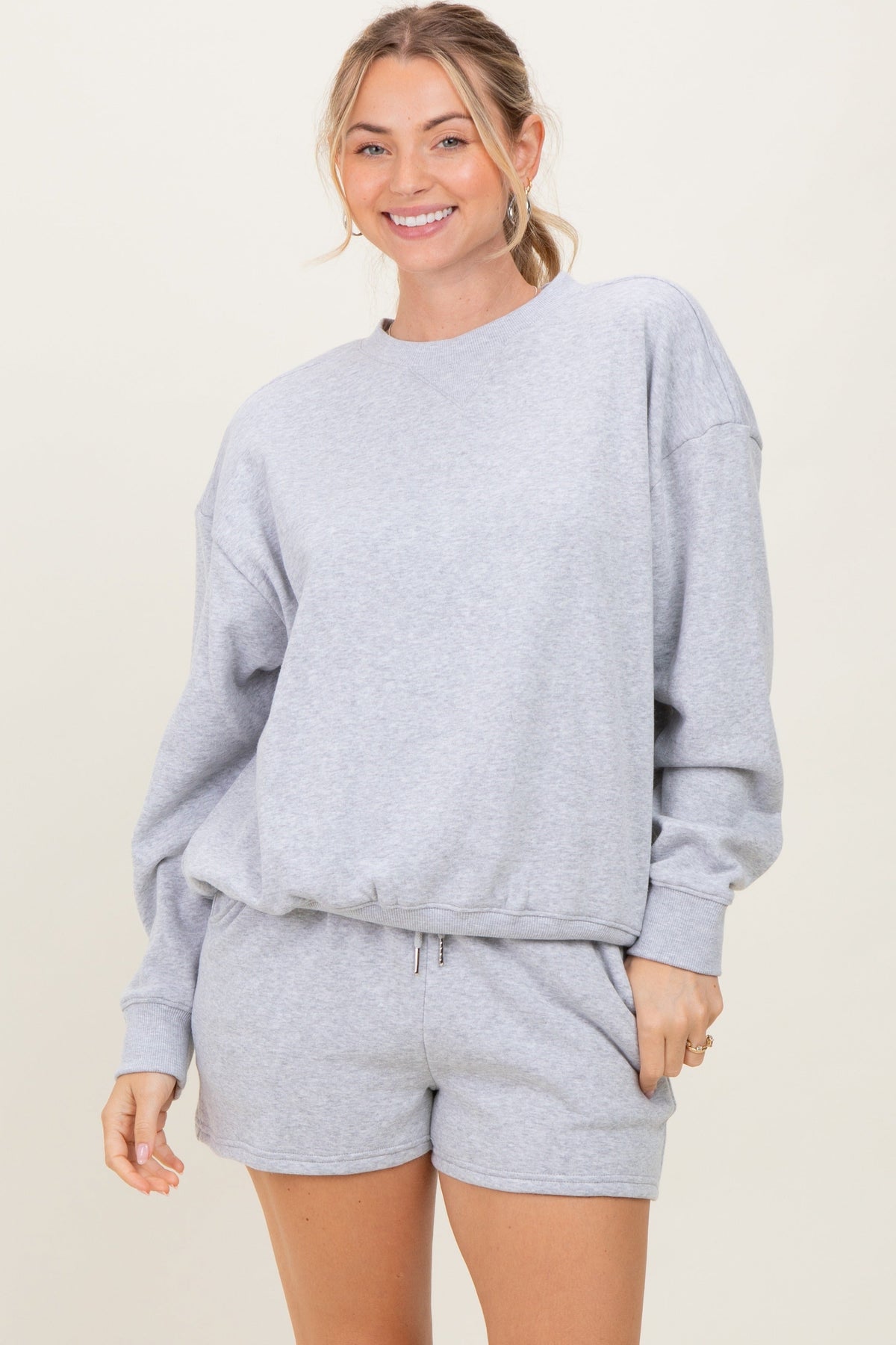 Heather Grey Fleece Sweatshirt Shorts Maternity Set