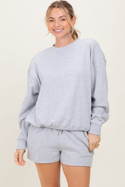 Heather Grey Fleece Sweatshirt Shorts Maternity Set