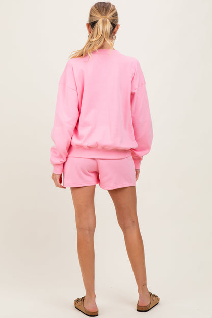 Pink Fleece Sweatshirt Shorts Maternity Set