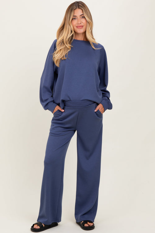 Blue Crewneck Pullover Pant Maternity Set