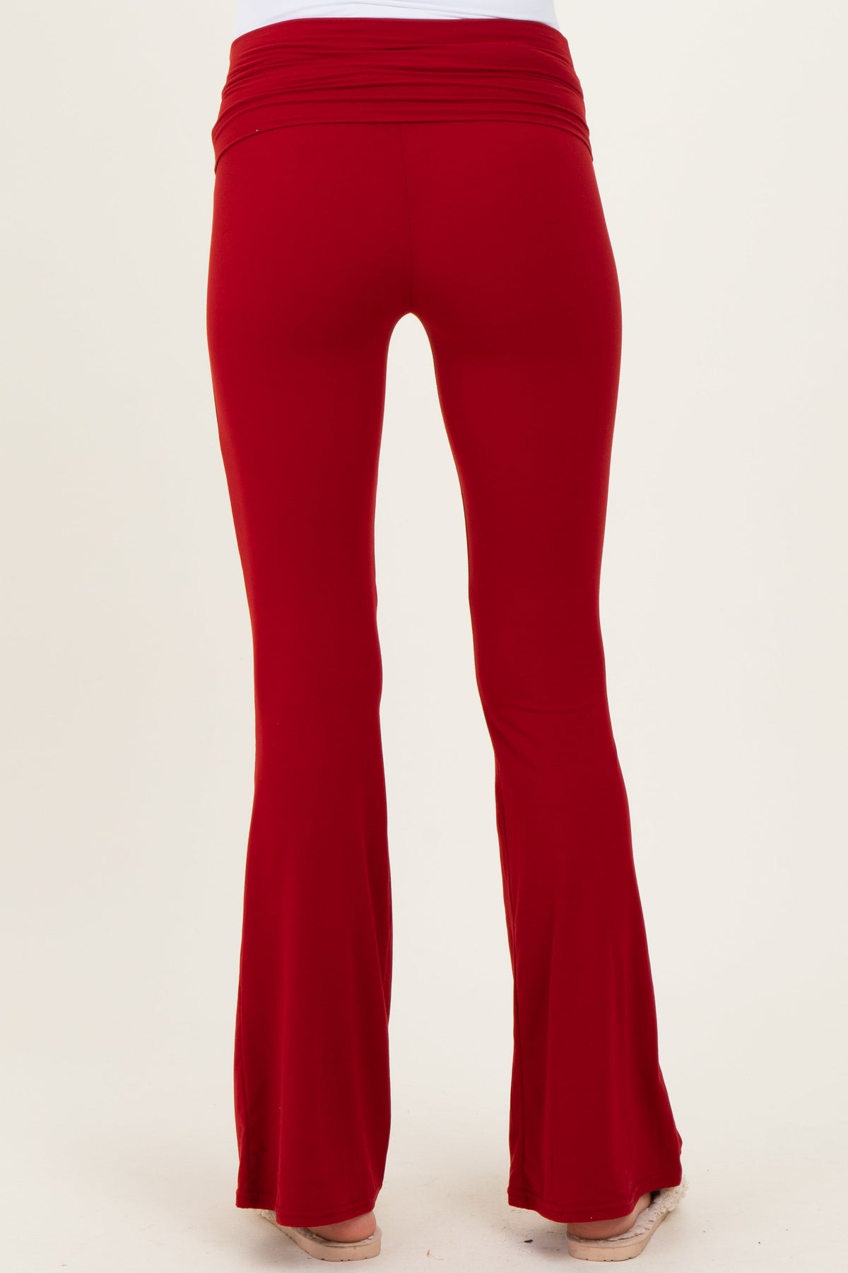 Red Fold Over Waistband Maternity Flared Pants