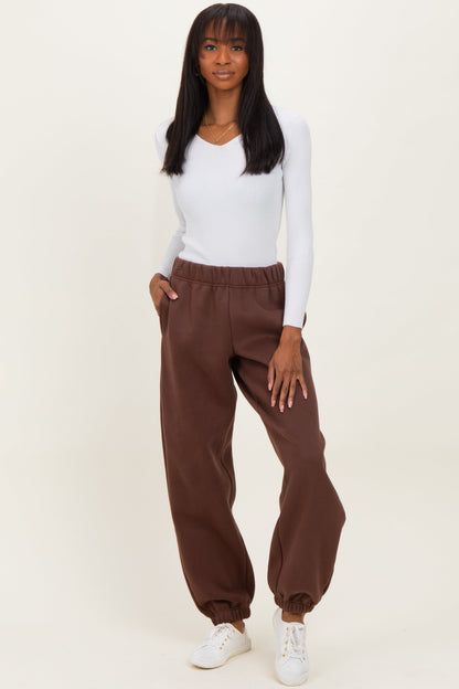 Brown Fleece Maternity Sweatpants