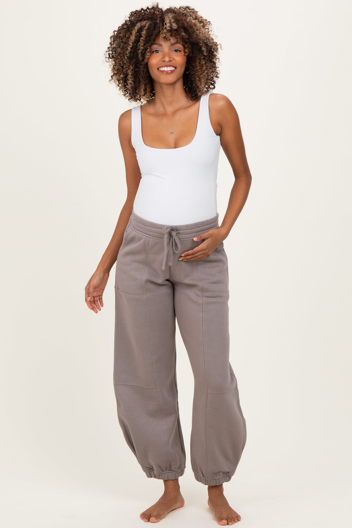 Camel Multi Seam Fleece Maternity Sweatpants