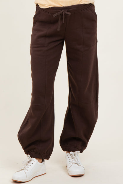 Brown Multi Seam Fleece Maternity Sweatpants