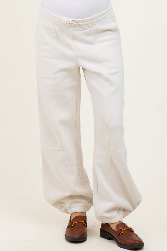 Ivory Multi Seam Fleece Maternity Sweatpants