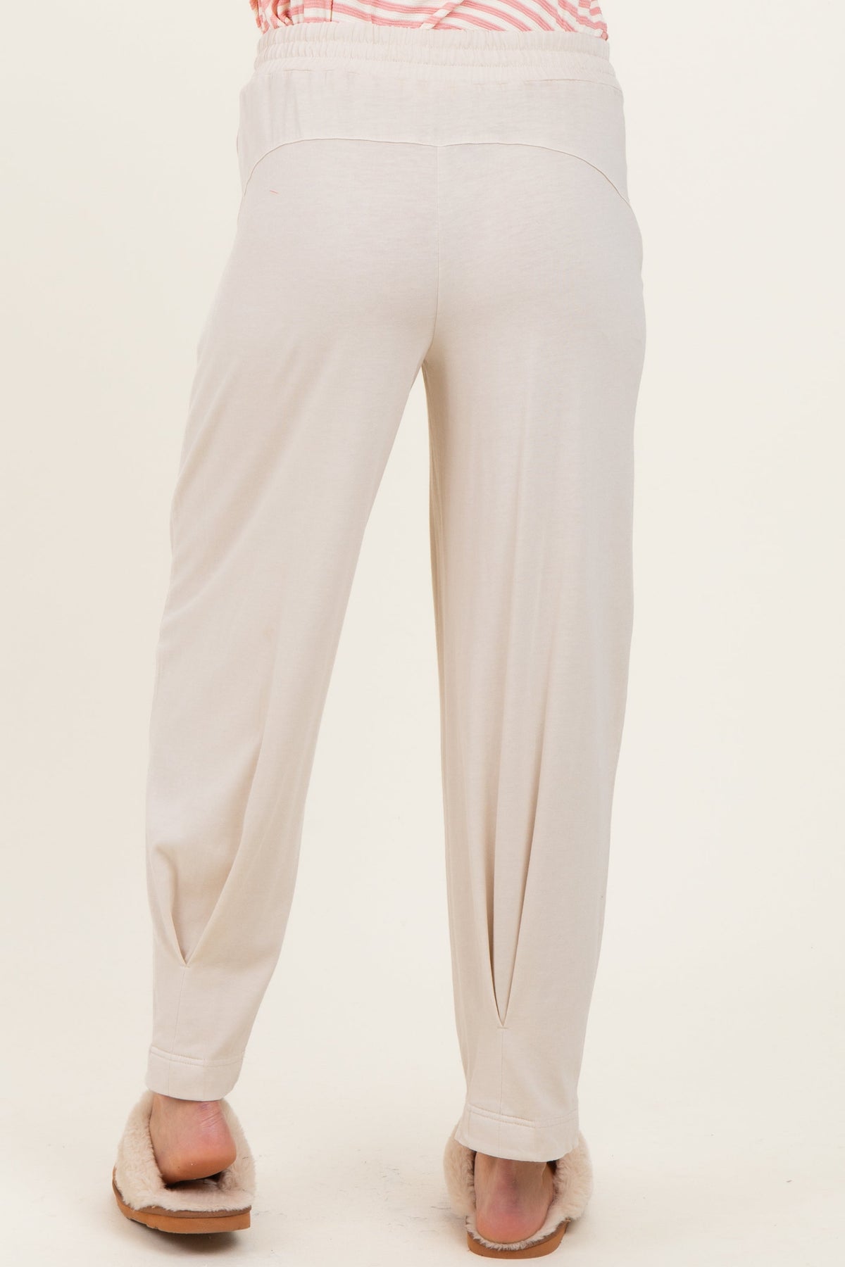 Cream Mineral Wash Pleated Maternity Lounge Pants