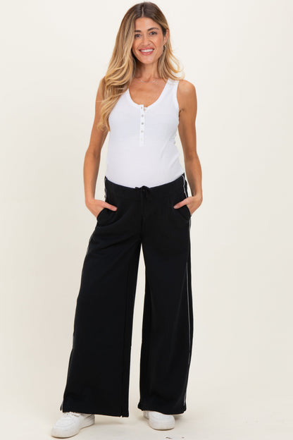 Black Fleece Wide Leg Maternity Sweatpants