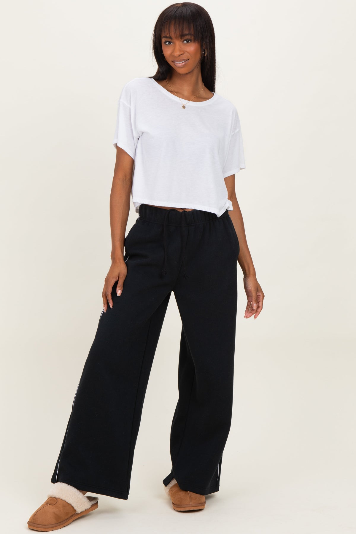 Black Fleece Wide Leg Maternity Sweatpants