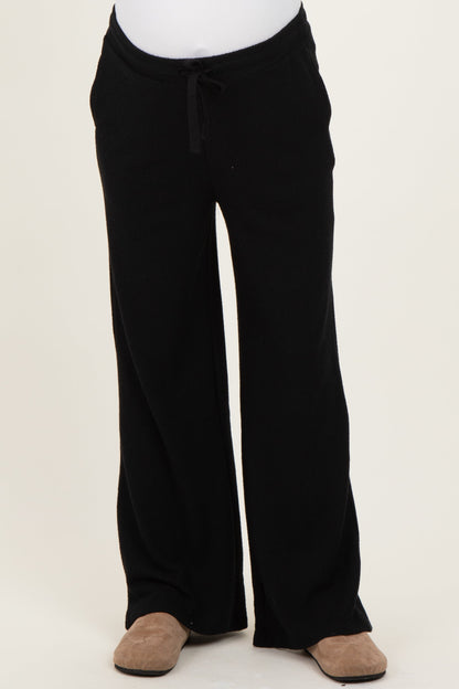Black Brushed Ribbed Knit Maternity Lounge Pants
