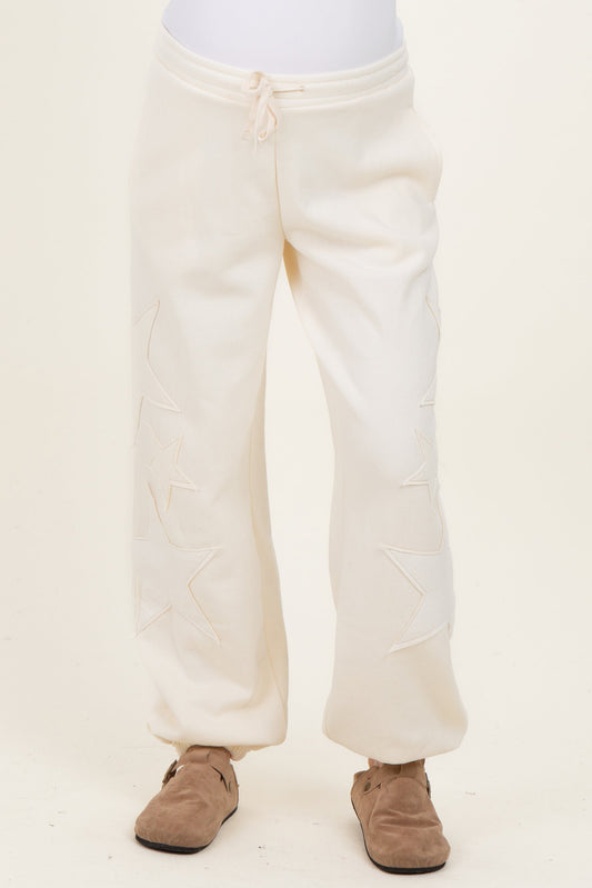 Cream Star Patch Maternity Drawstring Sweatpants