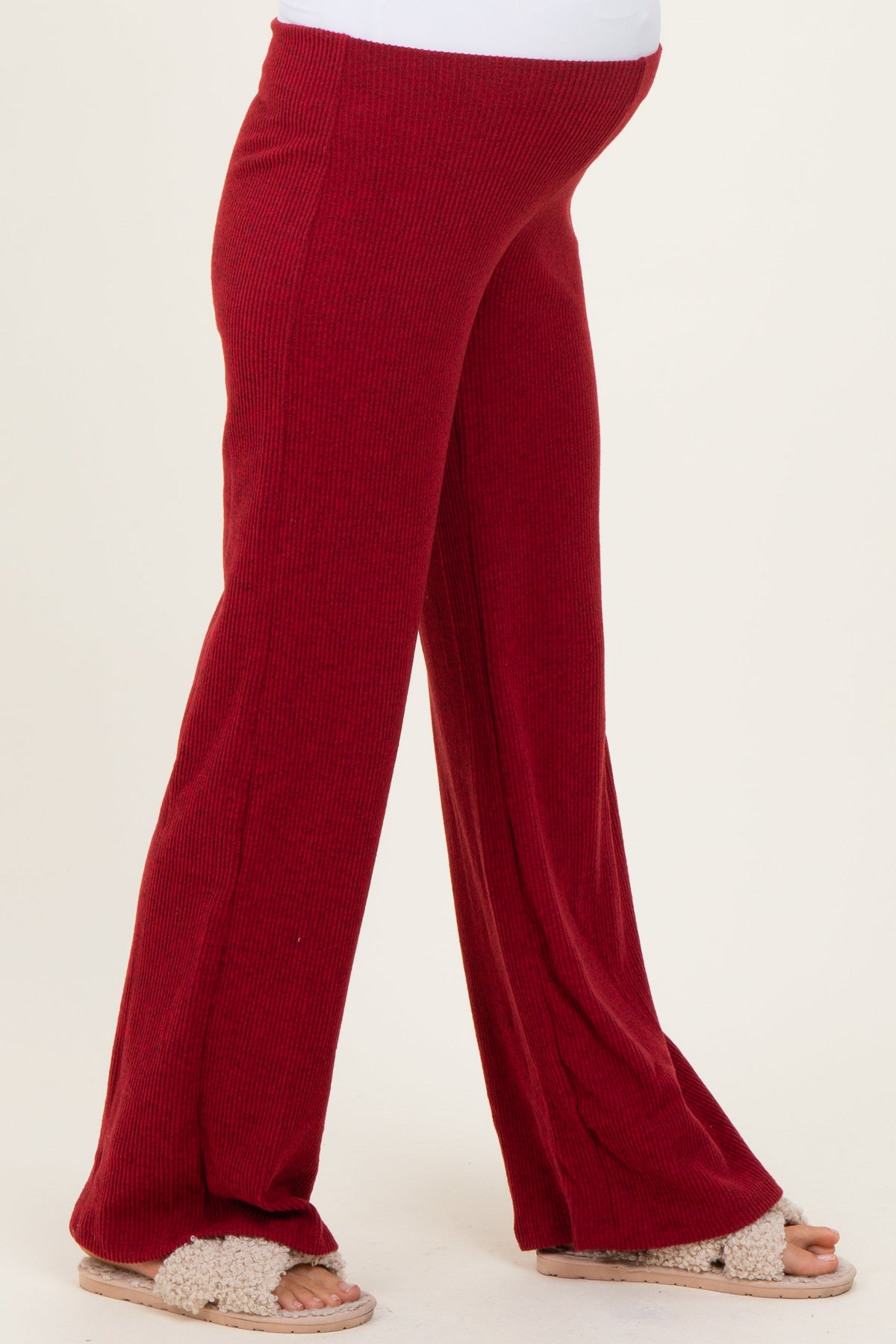 Red Brushed Knit Flare Leg Maternity Pants