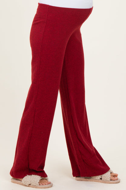 Red Brushed Knit Flare Leg Maternity Pants