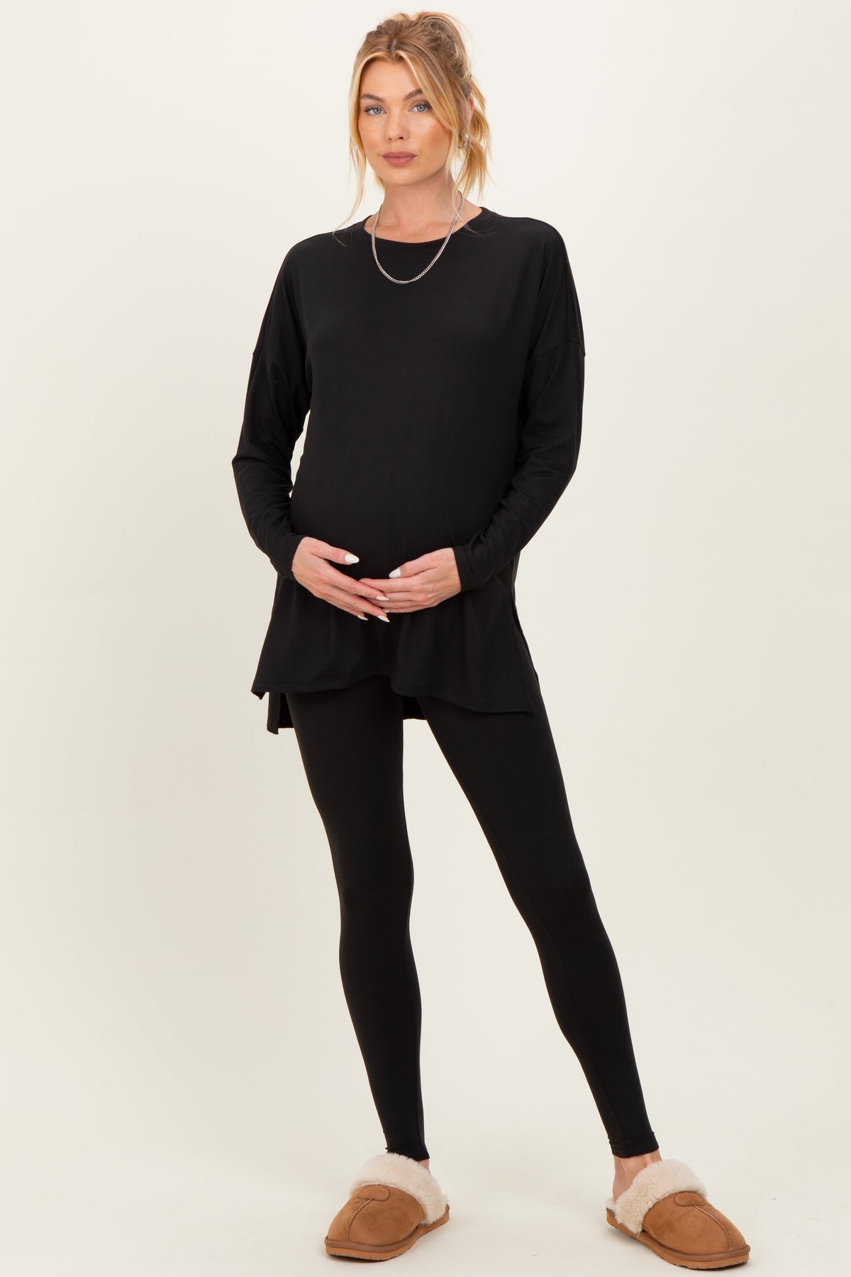 Black Brushed Knit Maternity Oversized Top and Legging Set