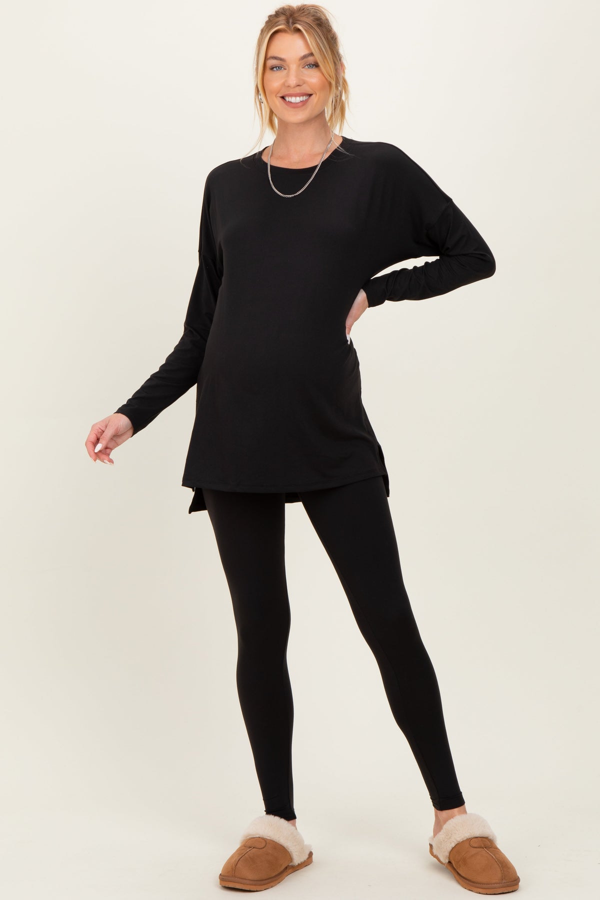 Black Brushed Knit Maternity Oversized Top and Legging Set