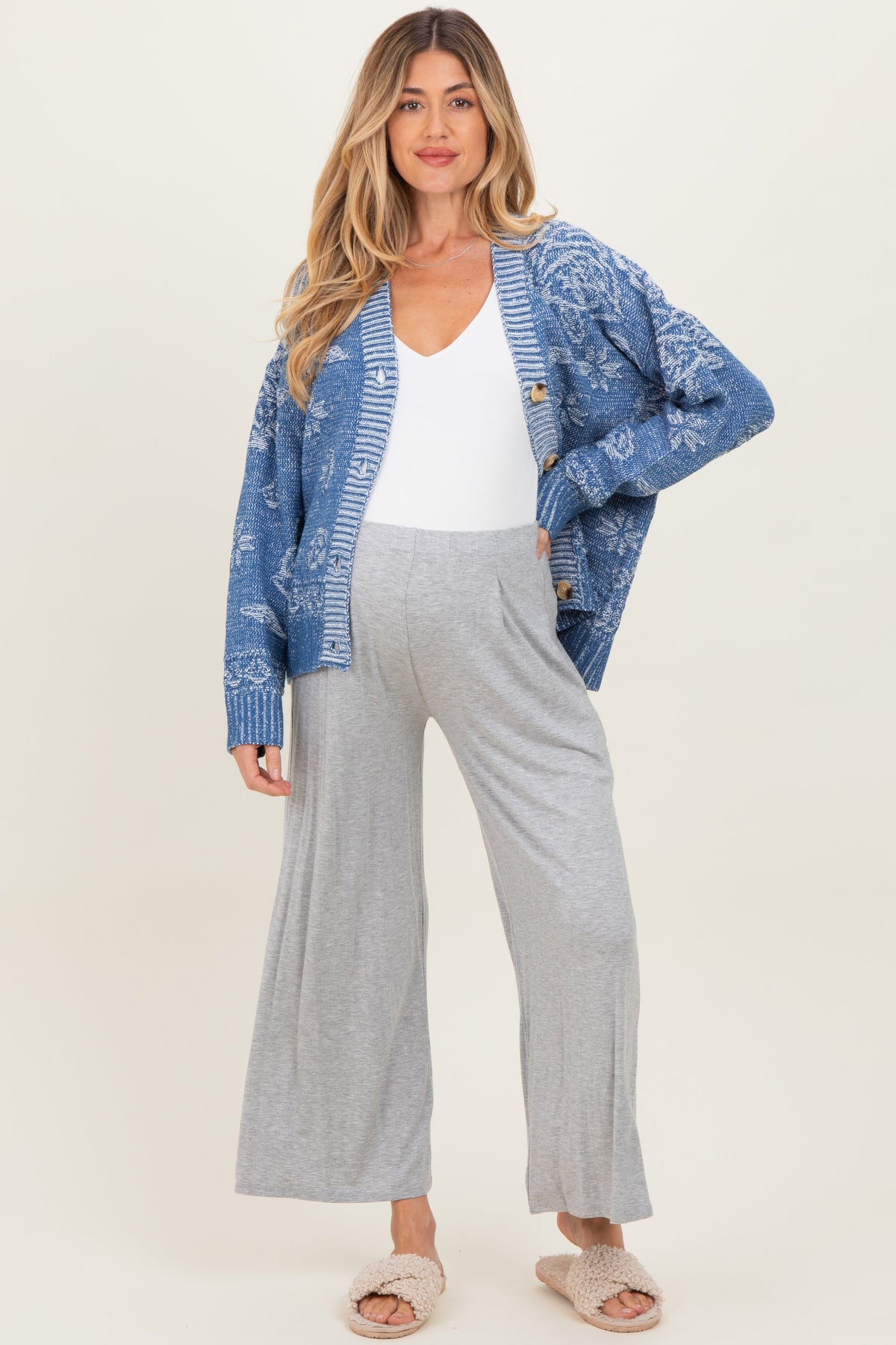 Heather Grey Wide Leg Ankle Maternity Lounge Pants