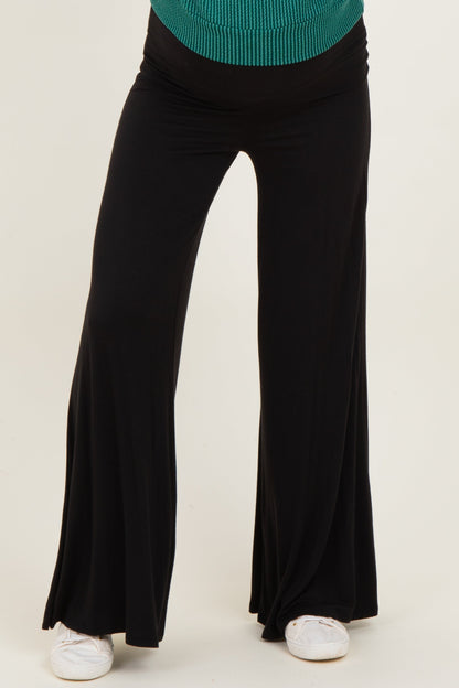 Black Fold Over Waist Maternity Wide Leg Lounge Pants