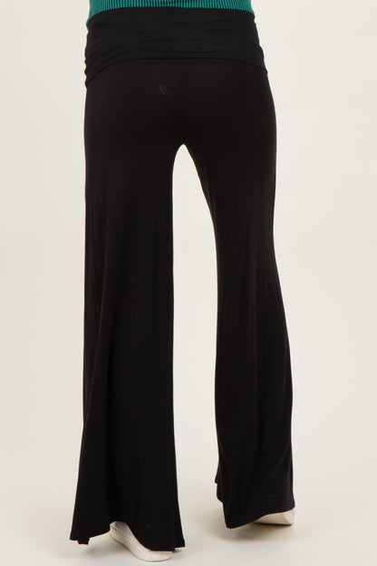 Black Fold Over Waist Maternity Wide Leg Lounge Pants