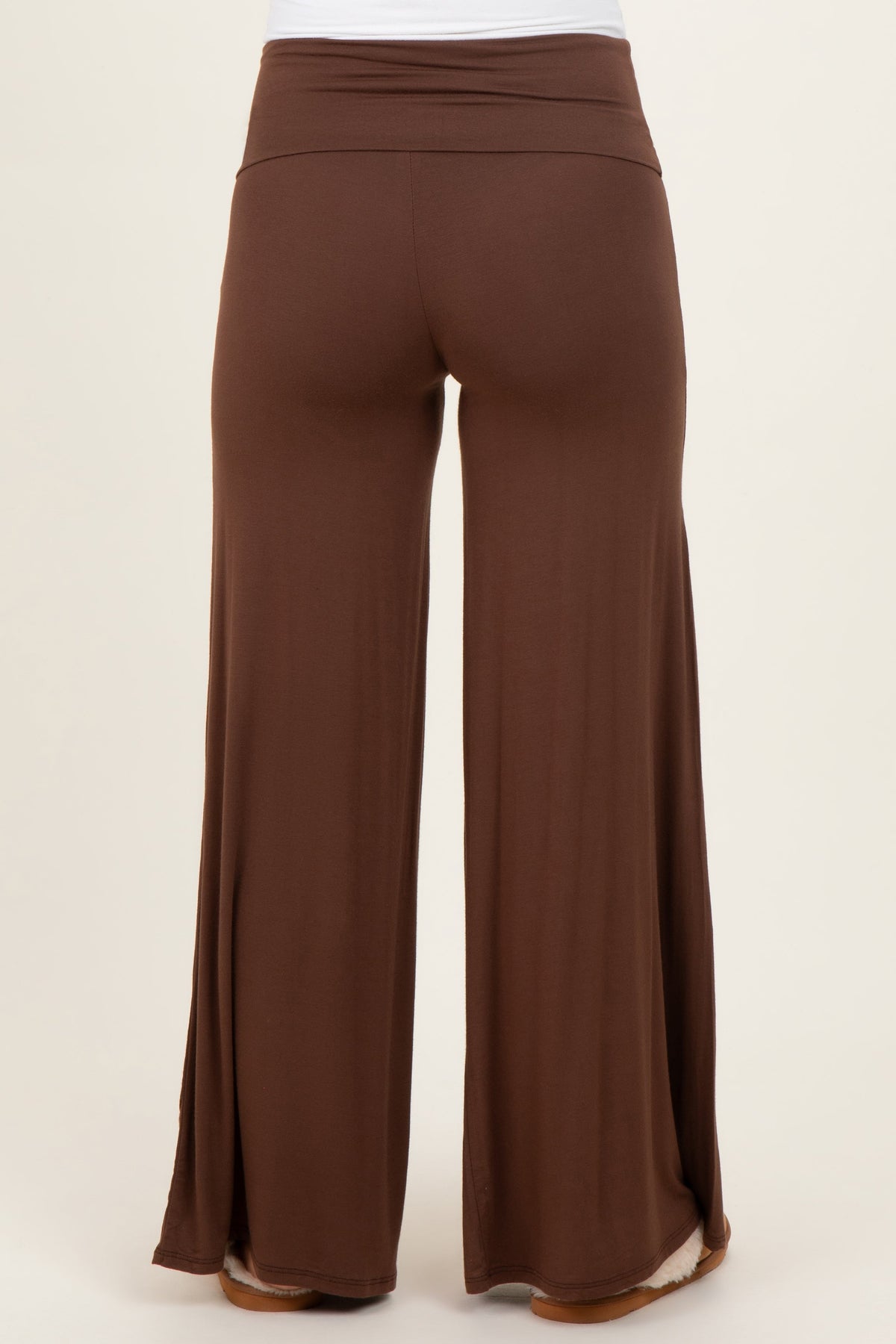 Brown Fold Over Waist Maternity Wide Leg Lounge Pants