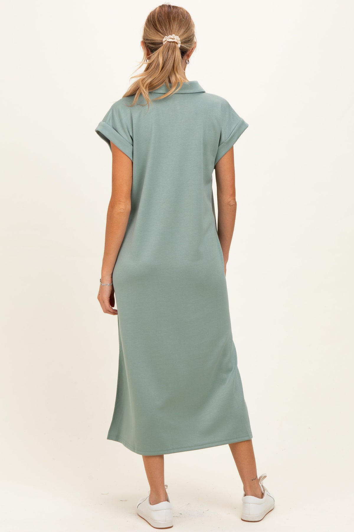 Sage Collared Oversized Maternity Midi Dress