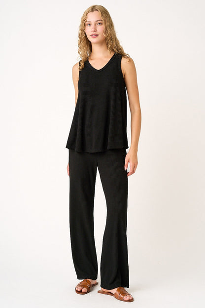 Black Rib Knit Tank and Pant Maternity Set