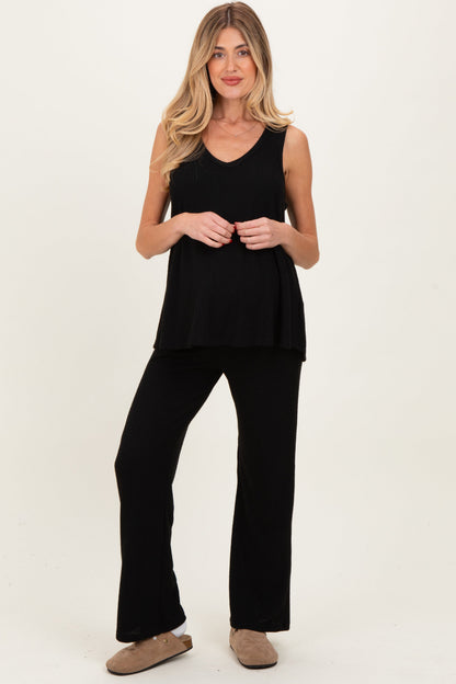 Black Rib Knit Tank and Pant Maternity Set