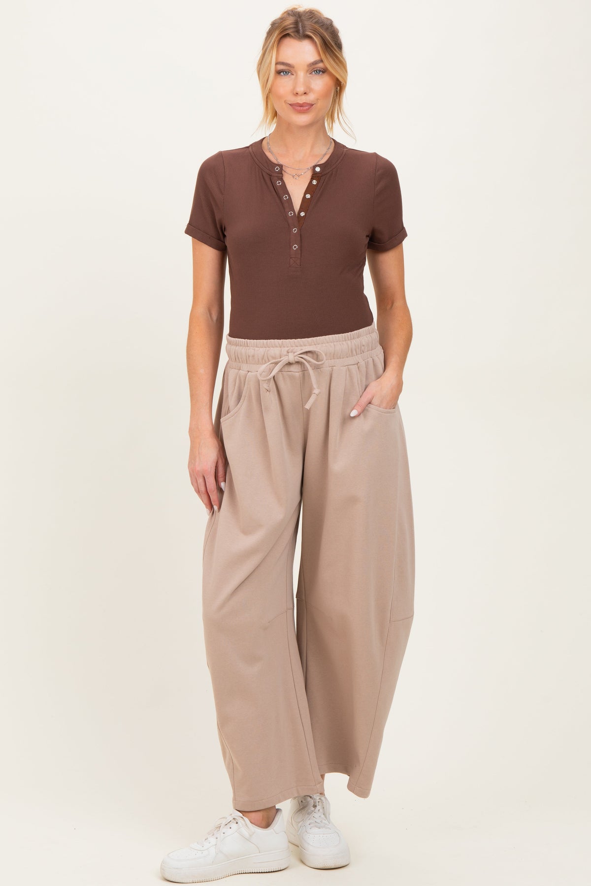 Taupe Barrel Leg Terry Maternity Sweatpants