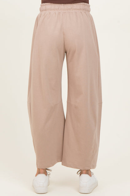 Taupe Barrel Leg Terry Maternity Sweatpants