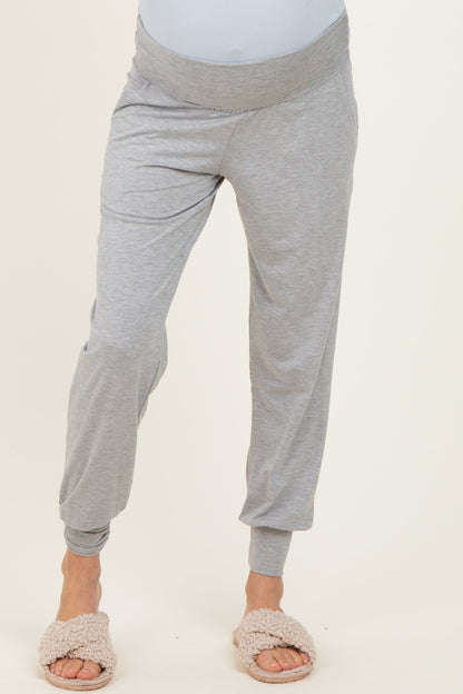 Heather Grey Maternity Band Jogger Pants