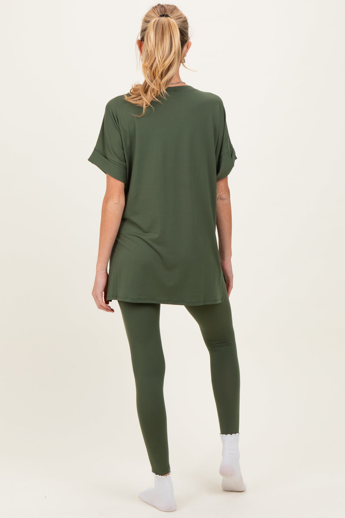 Olive Oversized V-Neck Tee Legging Maternity Lounge Set