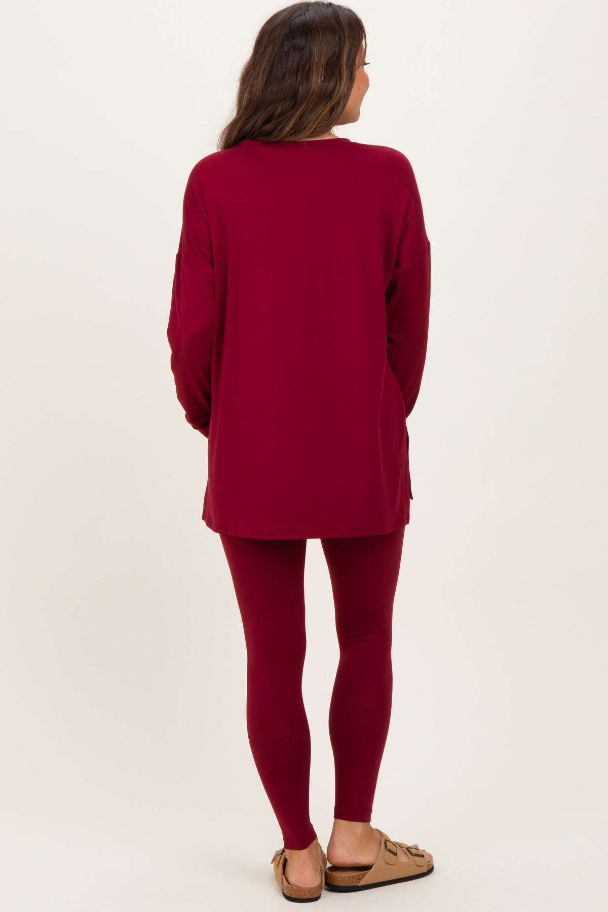 Burgundy Brushed Knit Oversized Top and Legging Maternity Set