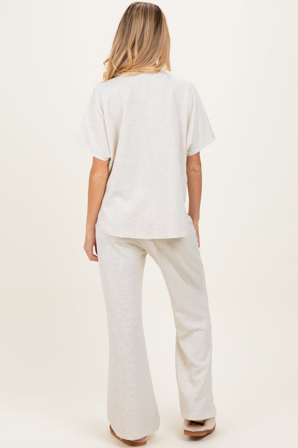 Cream Curved Hem Tee Pants Maternity Lounge Set