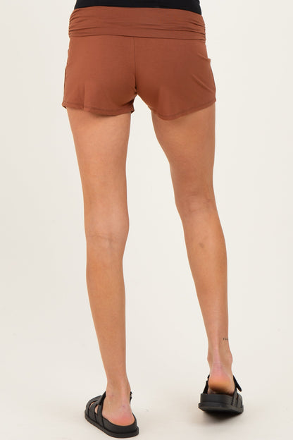 Mocha Ruched Side Maternity Lounge Shorts