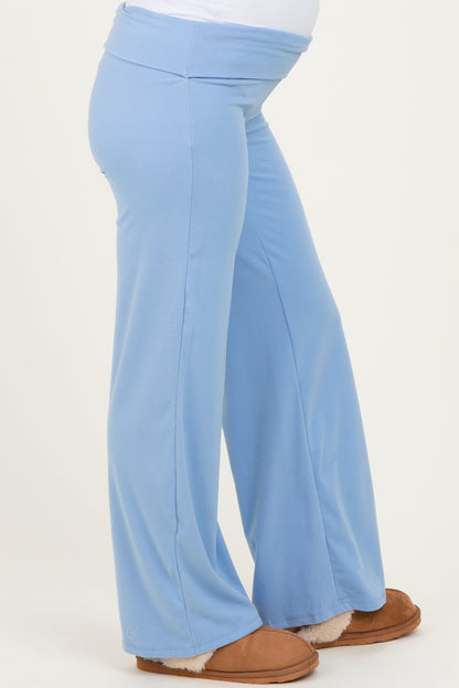 Light Blue Wide Leg Fold Over Maternity Lounge Pants
