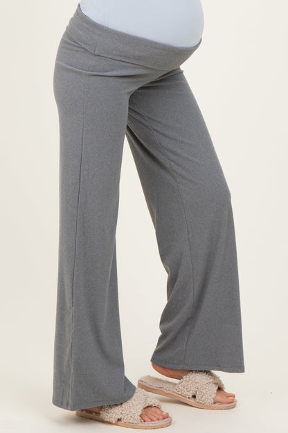 Grey Wide Leg Fold Over Maternity Lounge Pants