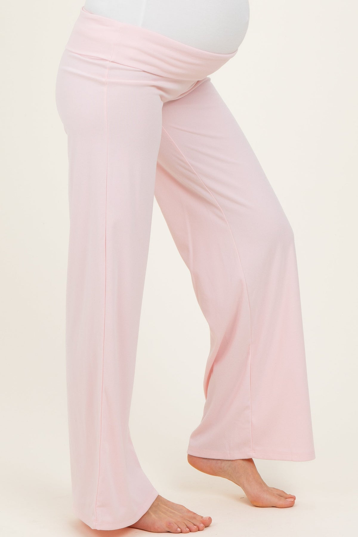Light Pink Wide Leg Fold Over Maternity Lounge Pants