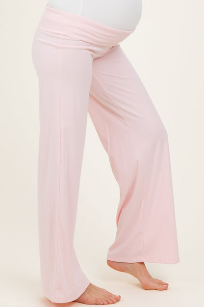 Light Pink Wide Leg Fold Over Maternity Lounge Pants