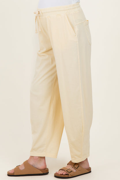 Yellow Mineral Wash Barrel Leg Maternity Lounge Pants