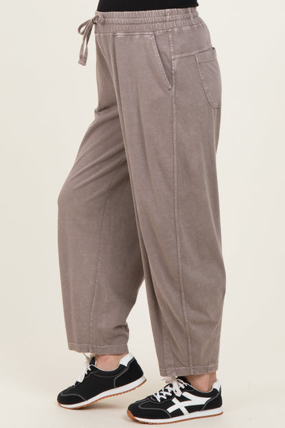 Mocha Mineral Wash Barrel Leg Maternity Lounge Pants