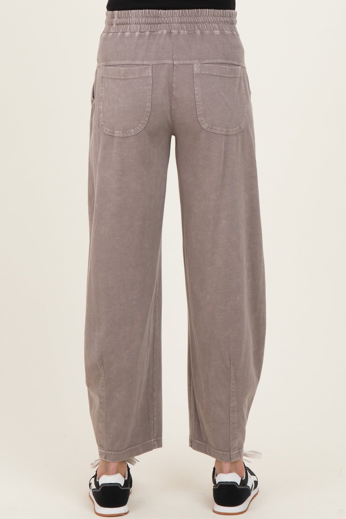 Mocha Mineral Wash Barrel Leg Maternity Lounge Pants