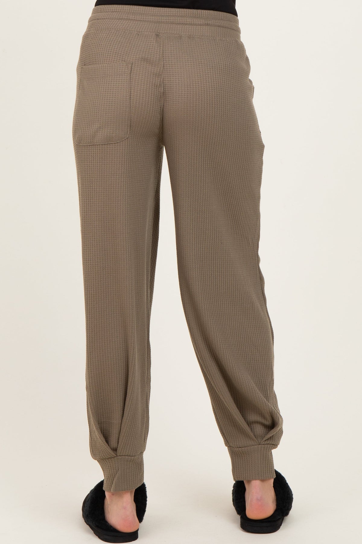 Olive Waffle Knit Raw Seam Maternity Joggers