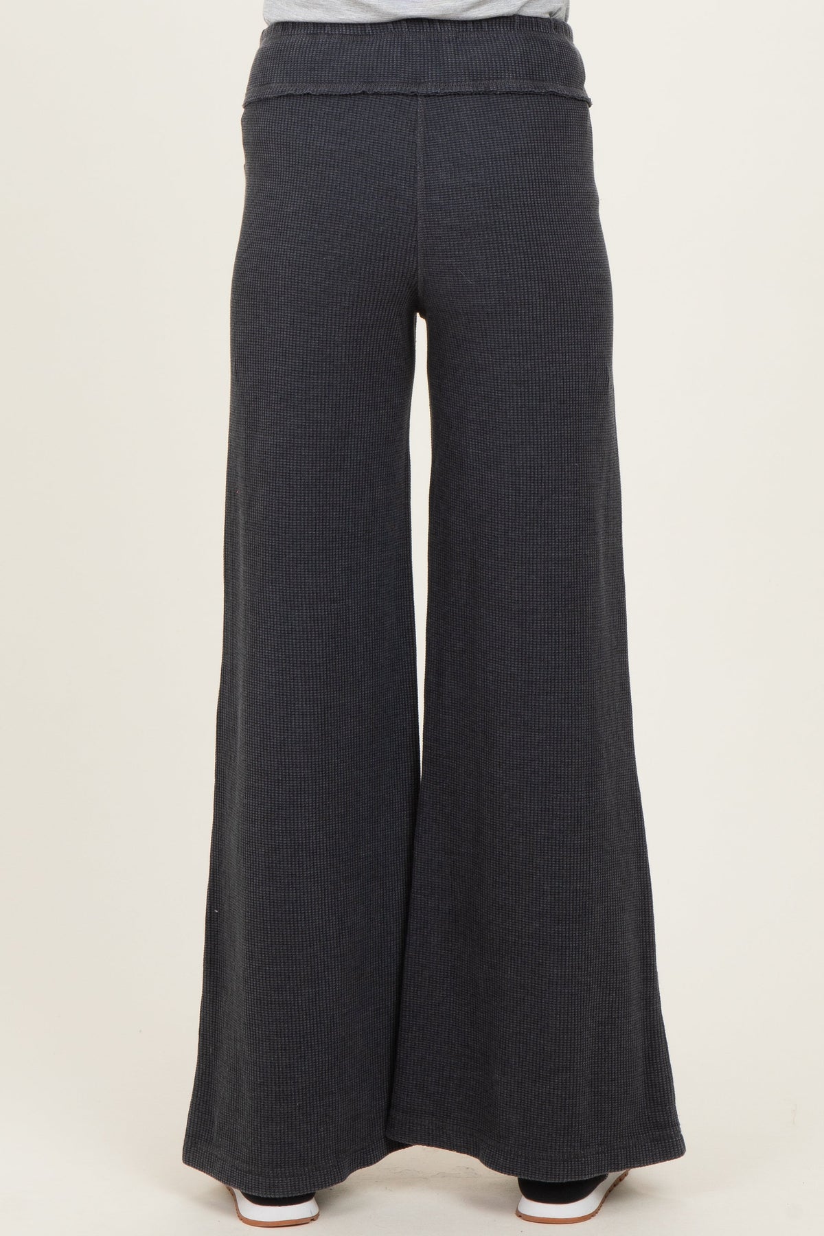 Black Mineral Wash Waffle Knit Wide Leg Maternity Pants
