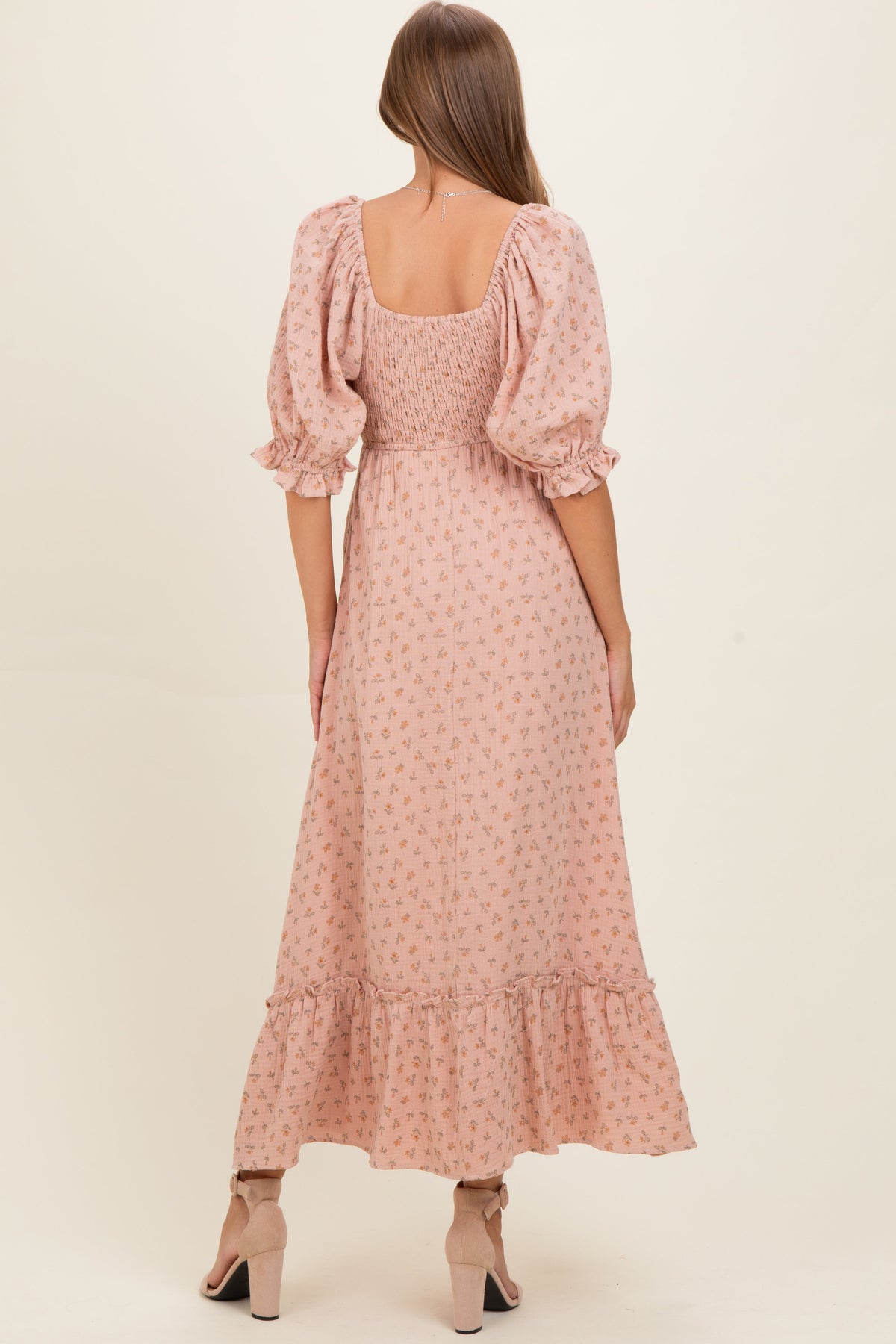 Mauve Floral Square Neck Maternity Maxi Dress