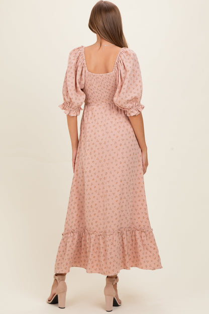 Mauve Floral Square Neck Maternity Maxi Dress