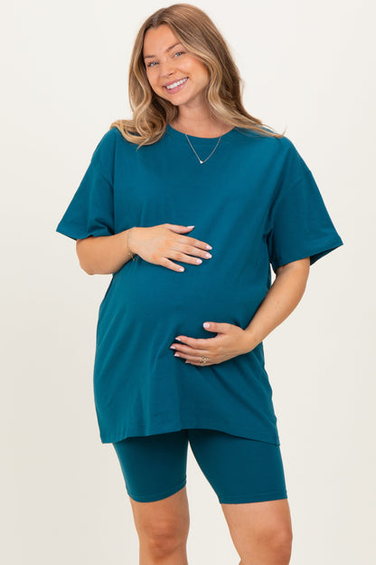 Teal Biker Shorts Maternity Set