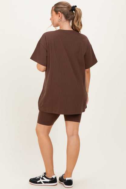 Brown Biker Shorts Maternity Set