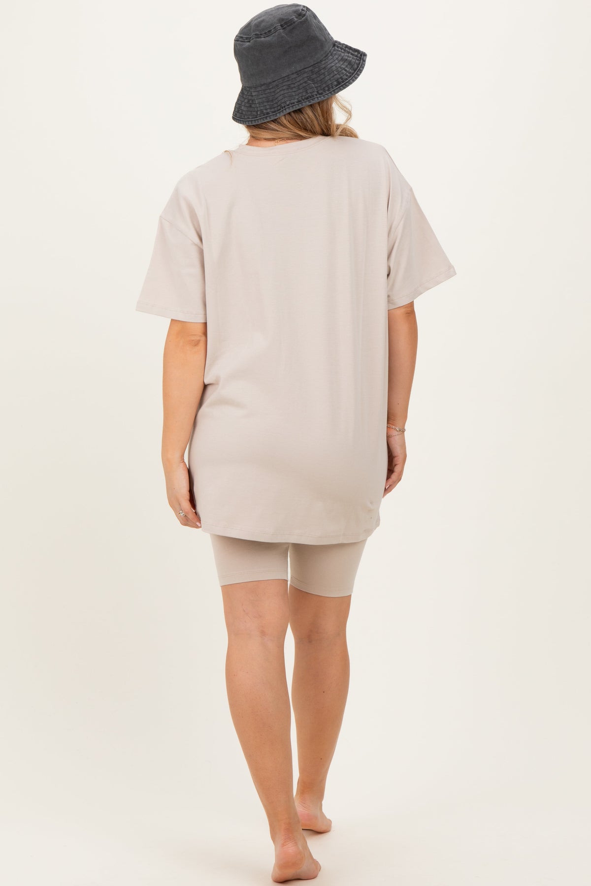 Sand Beige Biker Shorts Maternity Set