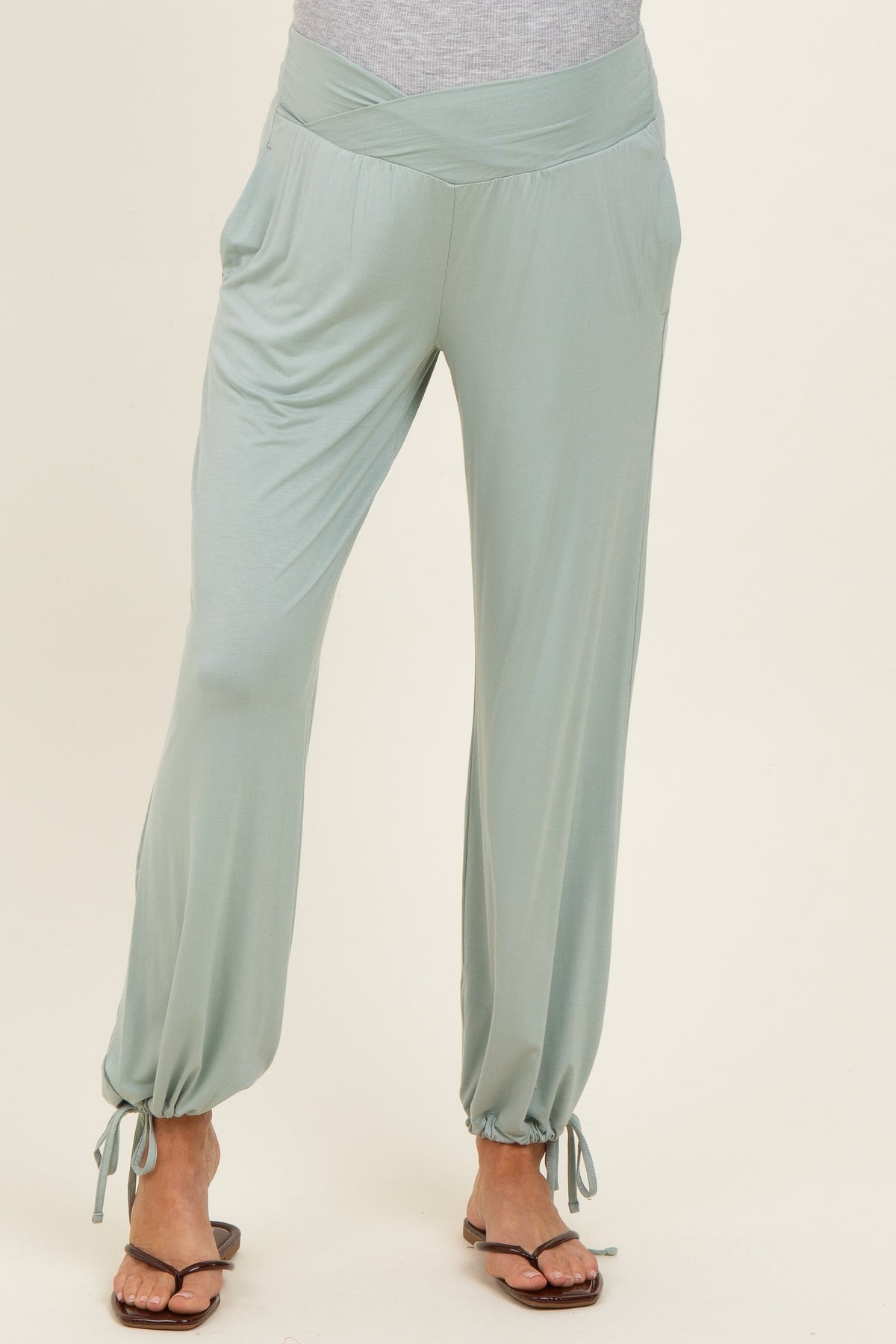 Moss Green Crossover Waist Maternity Pants